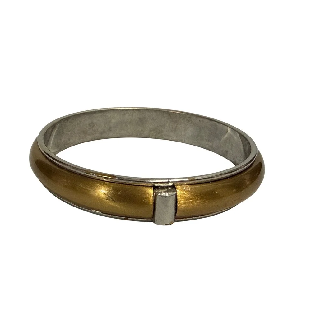 Two Tone Bangle Bracelet  8 Inch Gold Tone Silver Tone Domed Stackable Statement